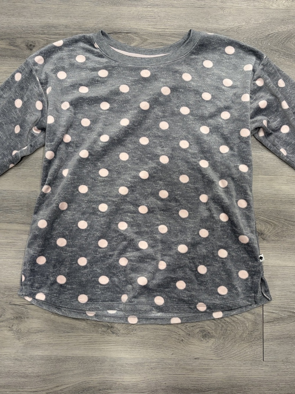 Kate Spade Polka Dot Long Sleeve Fleece feel Tee Gray & Pink Small